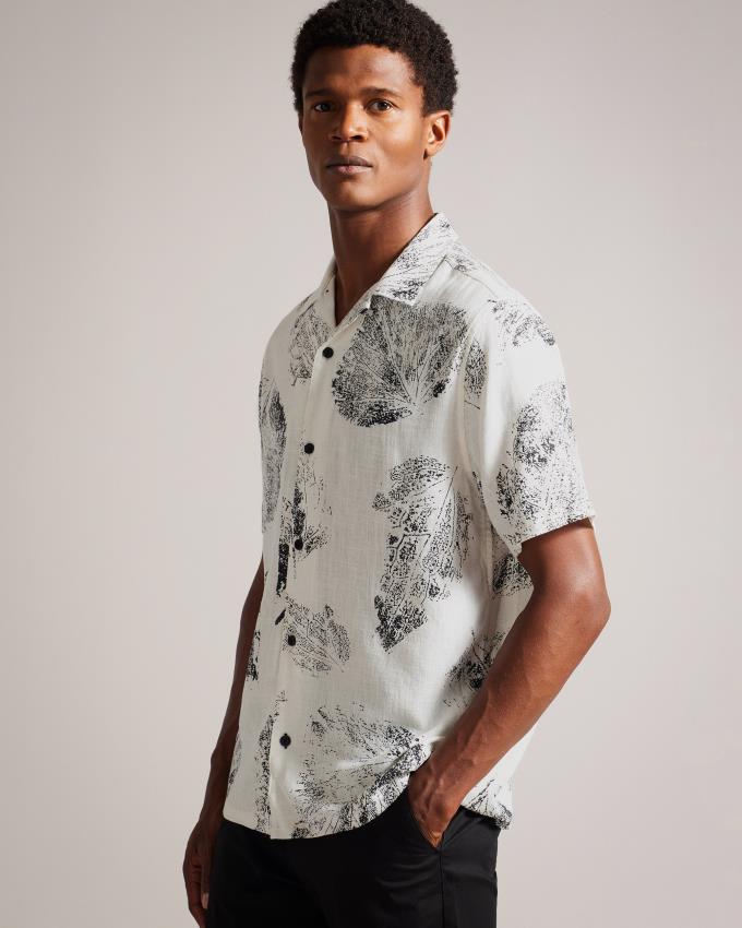 Chemises Ted Baker Photographic Leaf Print Blanche Homme | LZI-42623972